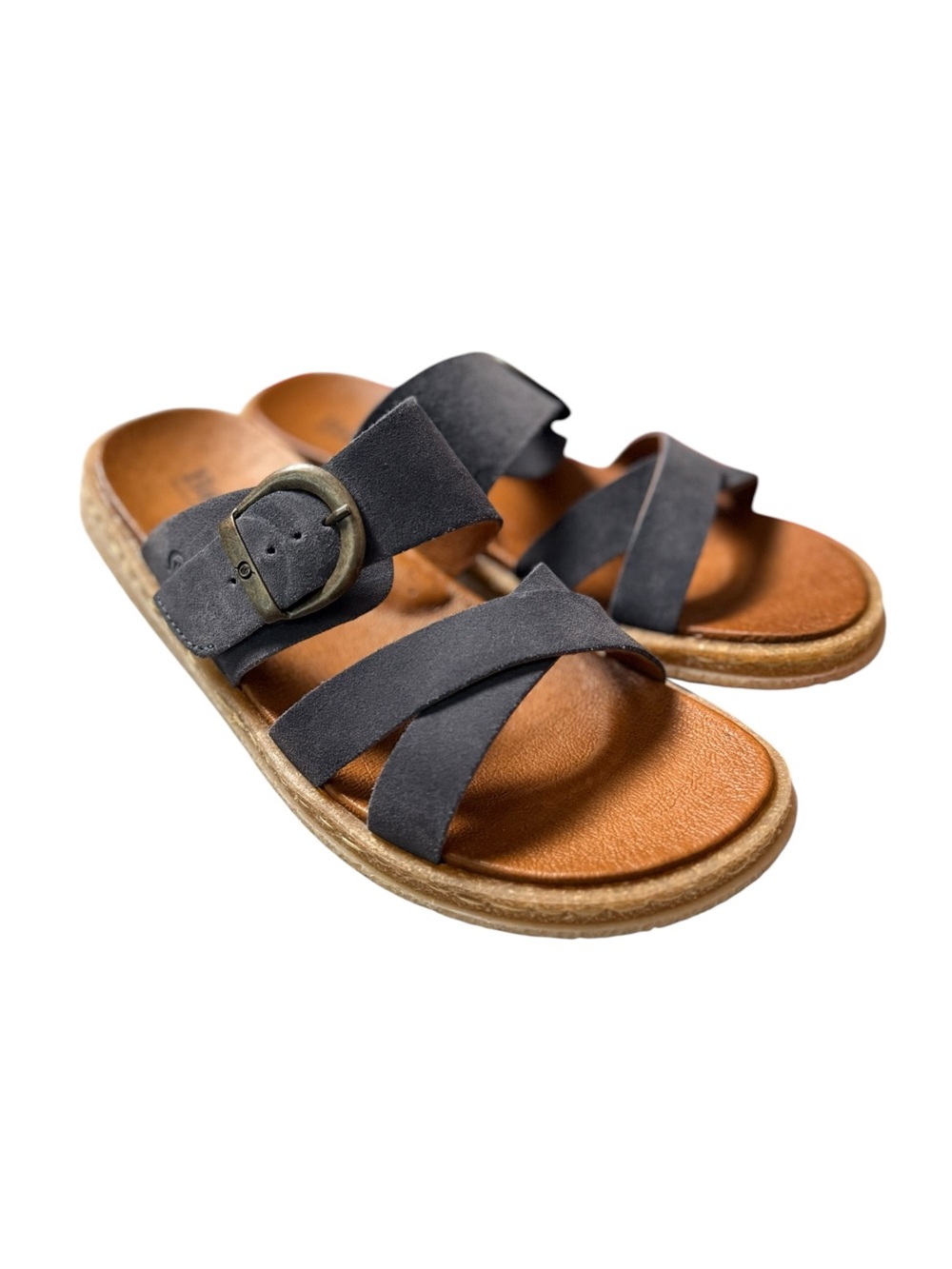 Born Leather Cross Strap Buckle Slide Sandals Blue Gray Size 8 - Picture 4 of 10